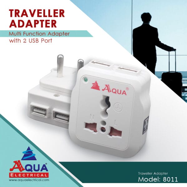 AQUA TRAVELLER ADAPTER PLUS 2 USB CHARGER