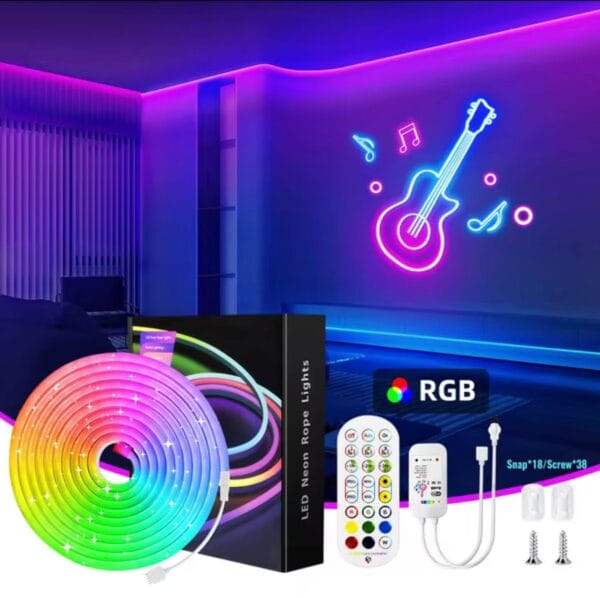 RGB LED Rope Light Strip, IP65 Waterproof Multi-Color Neon with APP & Remote for Bedroom